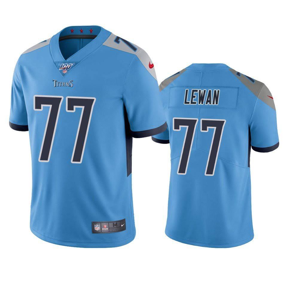 Men Tennessee Titans #77 Taylor Lewan Nike Light Blue 100th Vapor Limited NFL Jersey